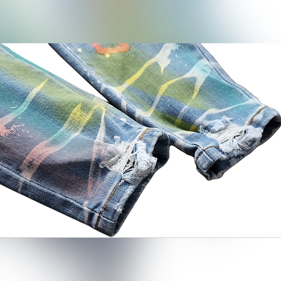 New Mens Painted Designer Slim Fit Jeans Multiple Sizes - Picture 4 of 5